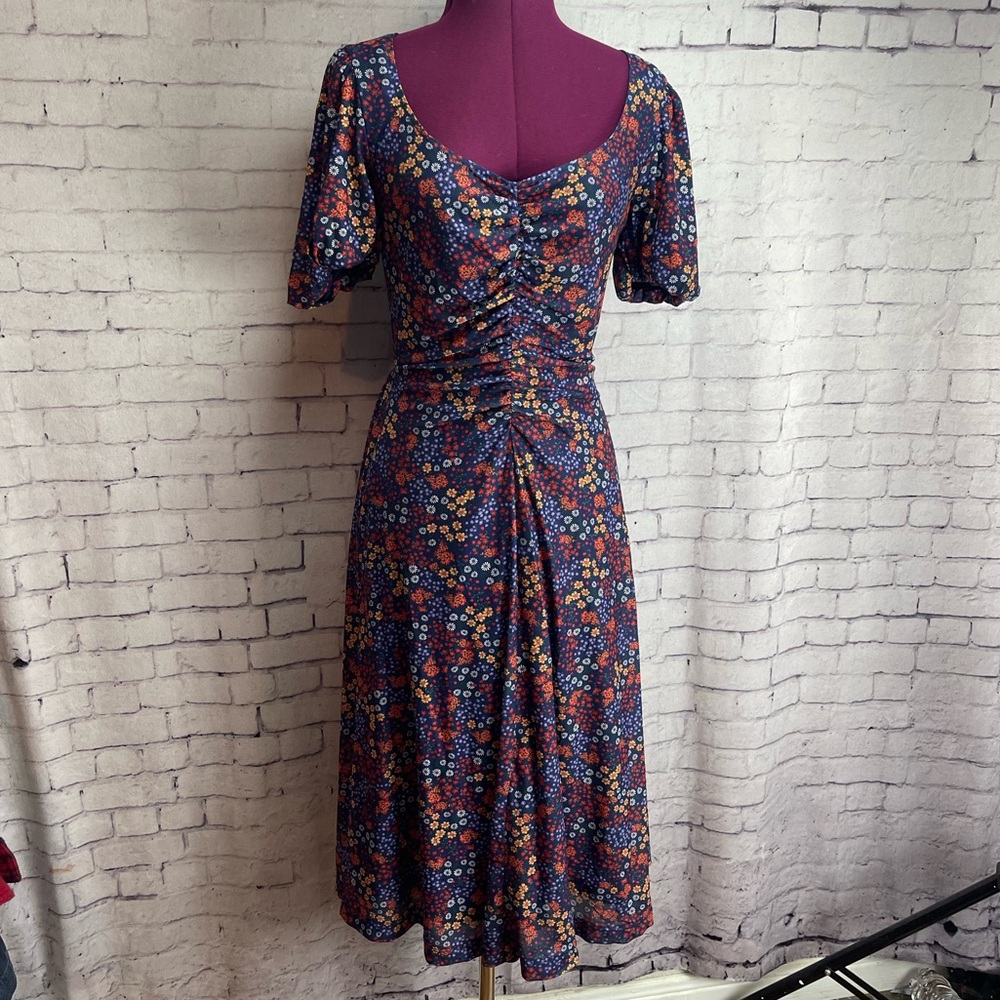 Draper James size XS first floral puff sleeve ruched midi dress